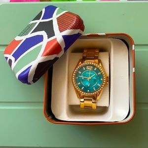 Gold Riley Fossil watch in teal